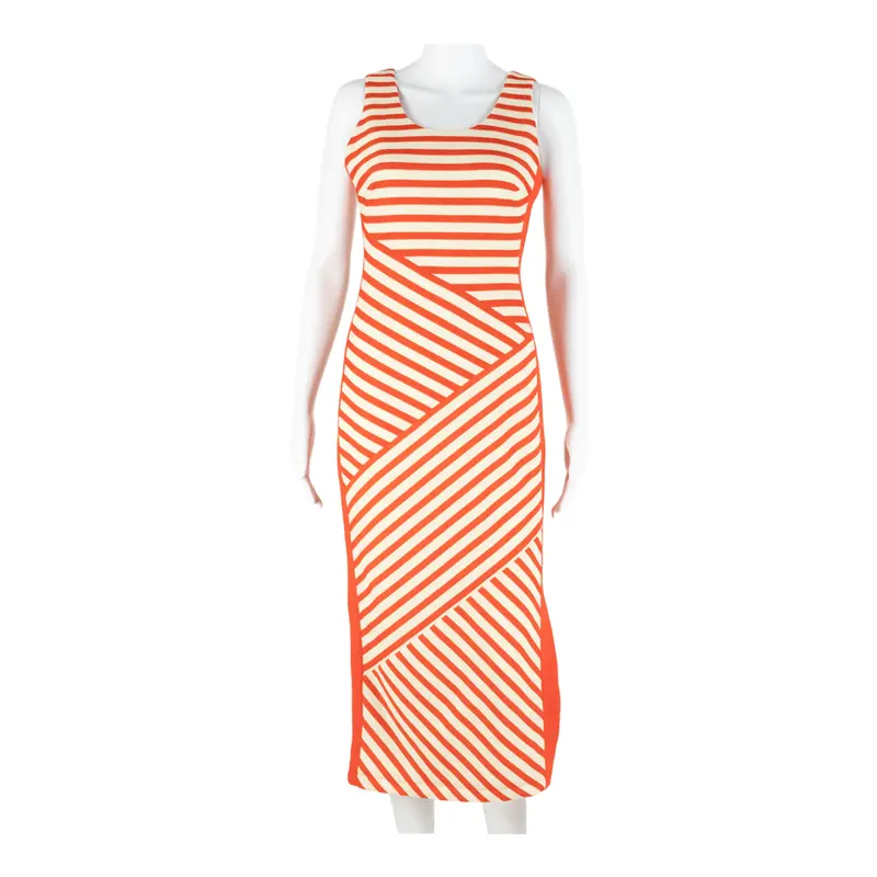 Karen Millen Womens Pencil Dress Red Striped Sleeveless Midi Uk 10 1