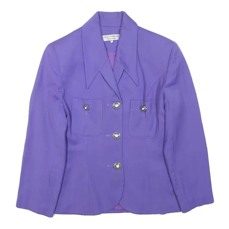 Karen Millen Womens Purple Wool Button Jacket S Tailored Stylish Elegant 1