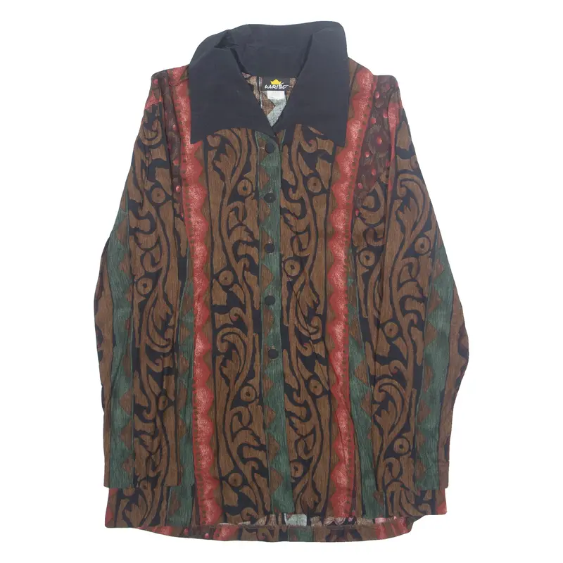 Karibo Womens Printed Shirt Brown Collared Long Sleeve Crazy Pattern S 1