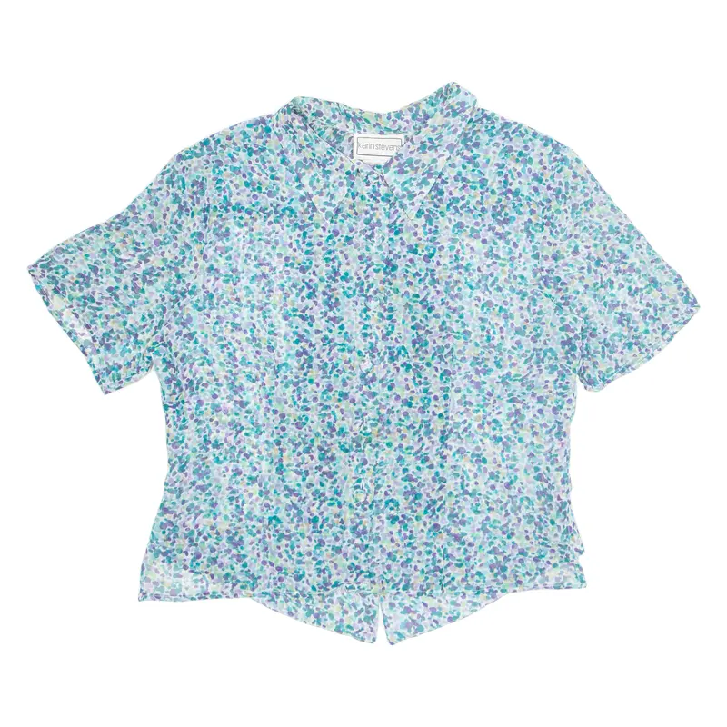 Karin Stevens Womens Printed Shirt Blue Collared Crazy Pattern M 1