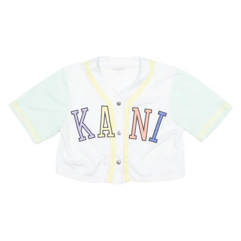 Karl Kani Cropped Baseball Button Up Womens Jersey White V-Neck Xs 1