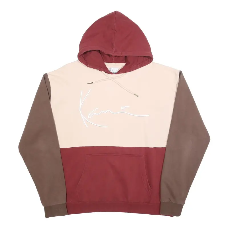 Karl Kani Mens Beige & Brown & Red Colourblock Hoodie L Cotton Blend Pullover 1