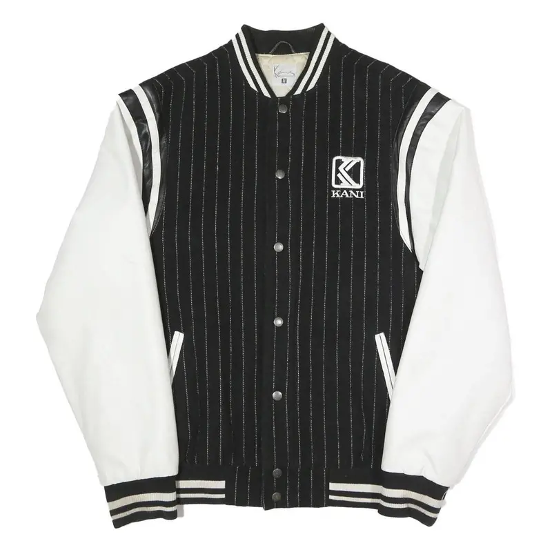 Karl Kani Mens Black & White Varsity Button Jacket M Polyester Blend Pinstripe 1