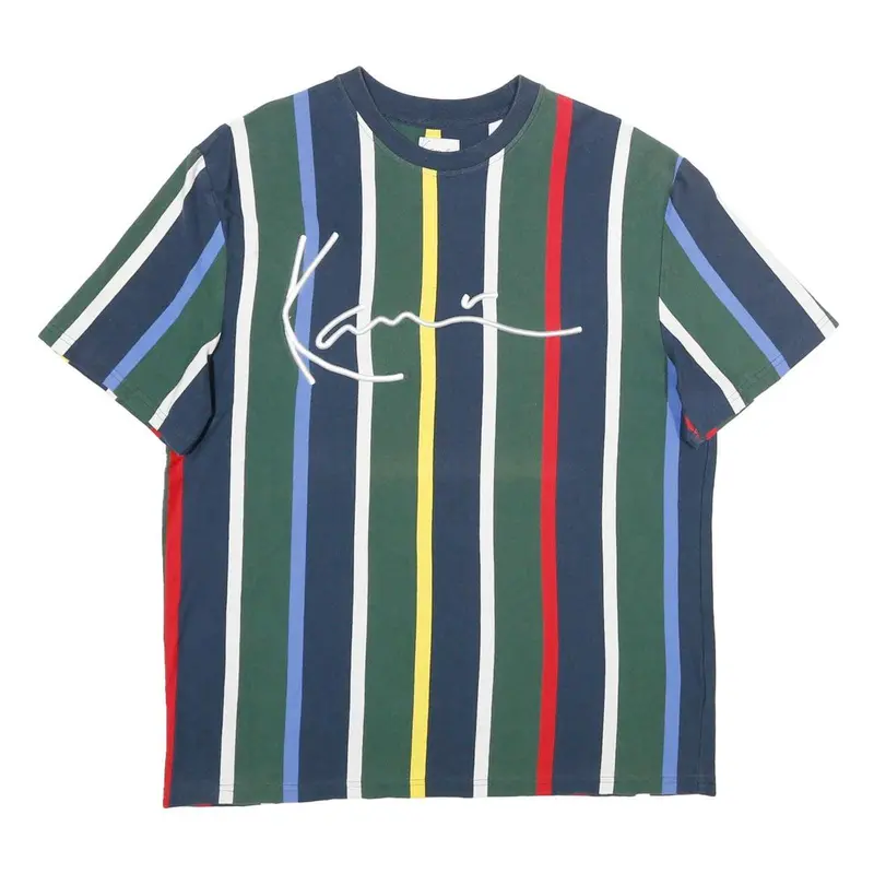 Karl Kani Mens Blue Green Red Multi Stripe Graphic T-Shirt M Short Sleeve Crew 1