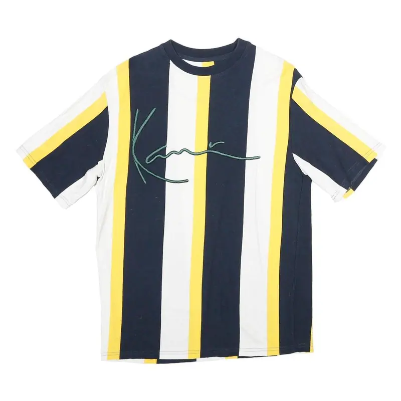 Karl Kani Mens Blue White & Yellow Stripe Graphic T-Shirt Xs Short Sleeve Crew 1