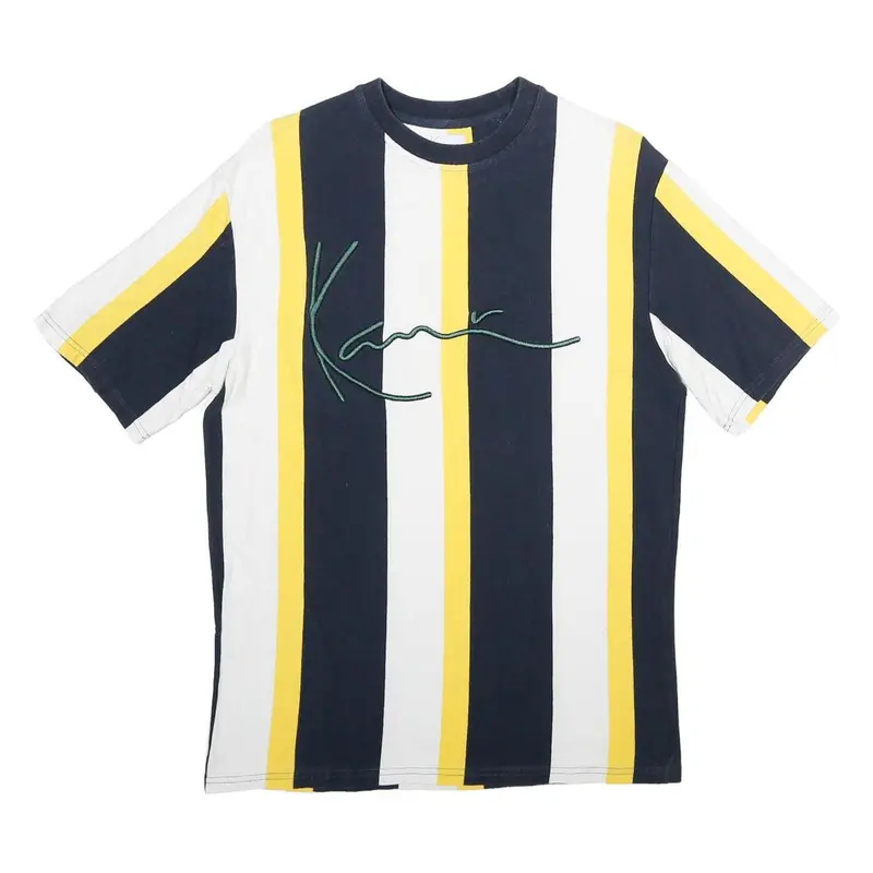 Karl Kani Mens Navy White & Yellow Stripe Graphic T-Shirt S Short Sleeve Crew 1