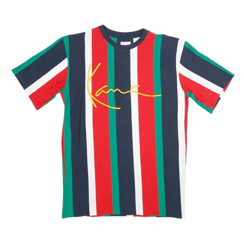 Karl Kani Mens Red & Green Striped Graphic T-Shirt S Short Sleeve Crew Neck 1