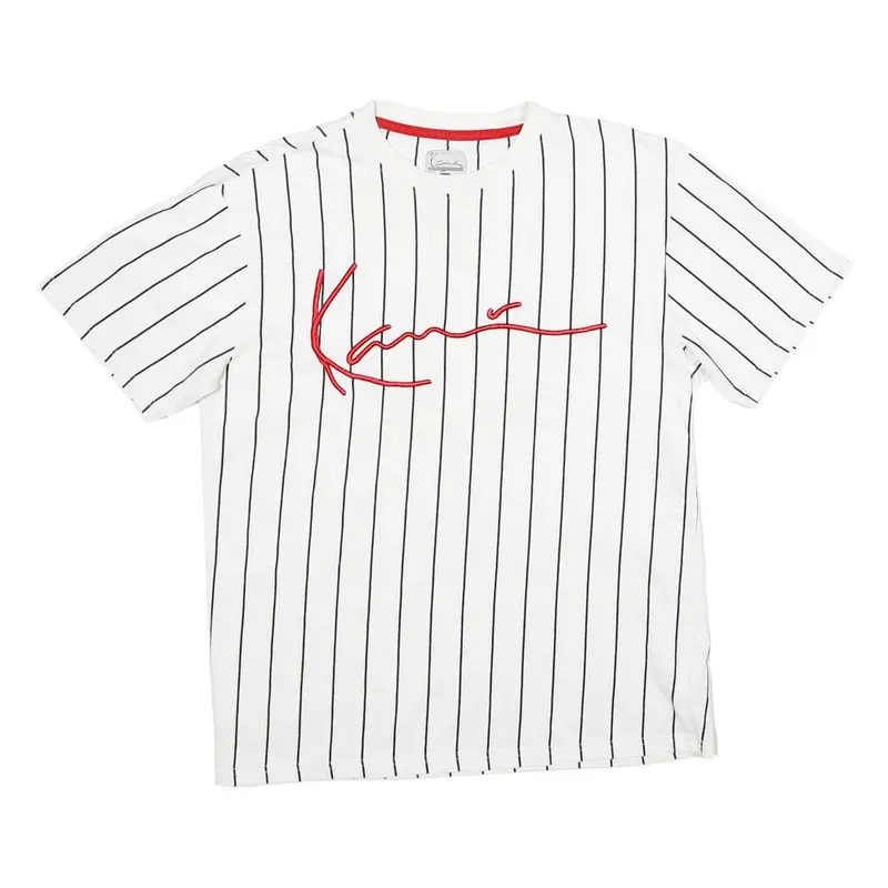Karl Kani Mens White Black Pinstriped Signature T-Shirt Xs Short Sleeve Crew 1