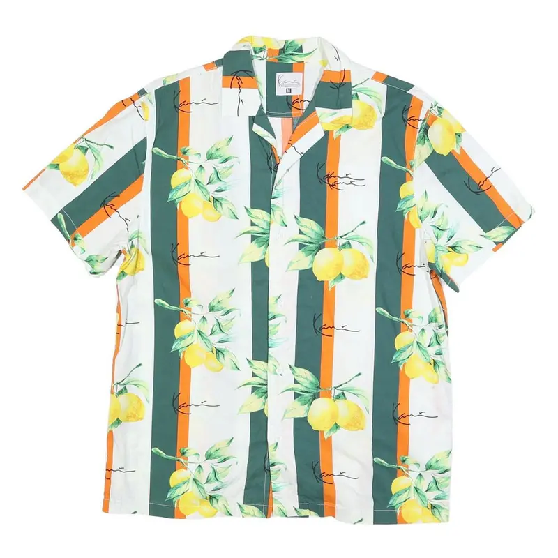 Karl Kani Mens White Green & Orange Lemon Print Shirt M Cotton Blend Summer 1