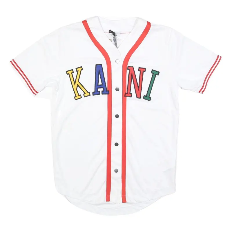 Karl Kani Mens White Red Kani Graphic T-Shirt S Short Sleeve V-Neck Button 1