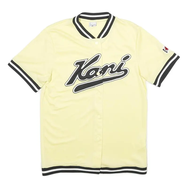 Karl Kani Mens Yellow Black Baseball Style S Short Sleeve Button Neck Logo 1