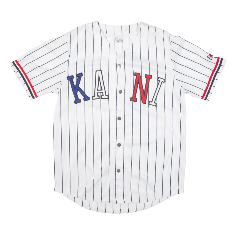 Karl Kani Striped Button-Up Mens Jersey White V-Neck S 1