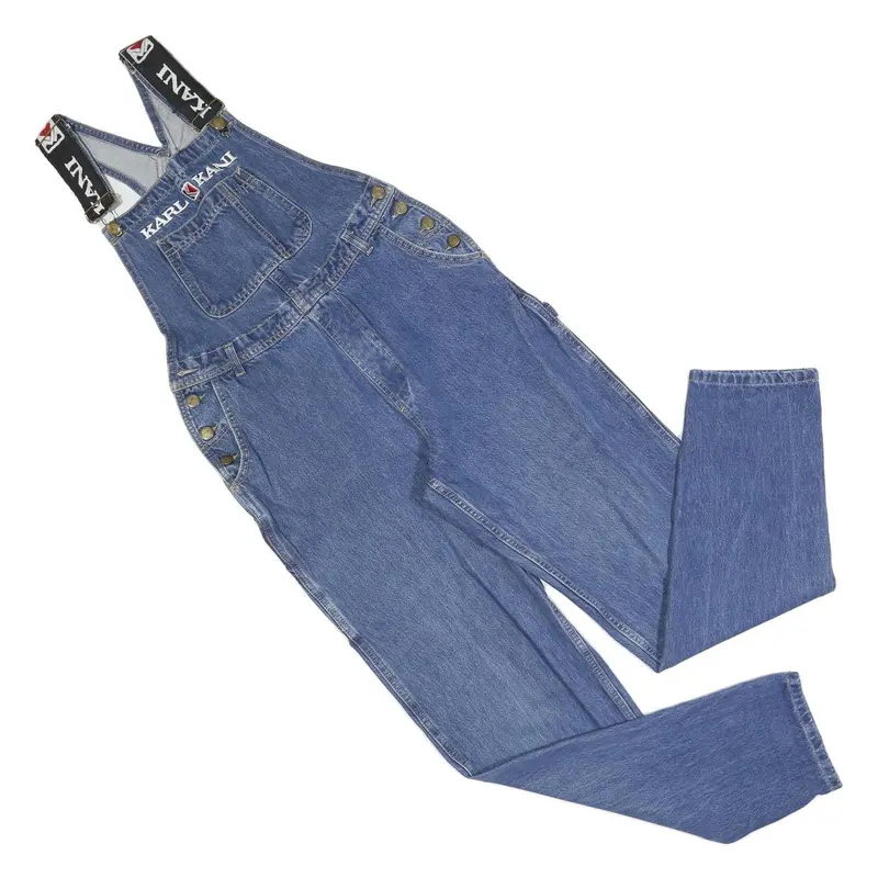 Karl Kani Womens Blue Denim Dungarees Regular Fit Cotton Blend M W30 L34 Logo 1