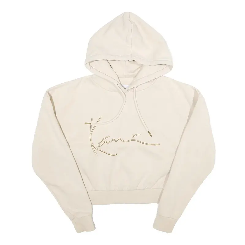 Karl Kani Womens Cream Hoodie M Cotton Blend Drawstring Pullover Sweatshirt 1