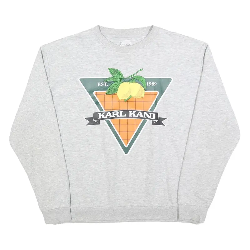 Karl Kani Womens Grey Sweatshirt Crew Neck M Printed Logo Pullover Cotton Blend 1
