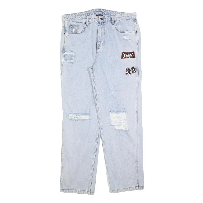 Karl Kani Womens Jeans Blue Relaxed Straight Denim Light W36 L32 Patchwork 1