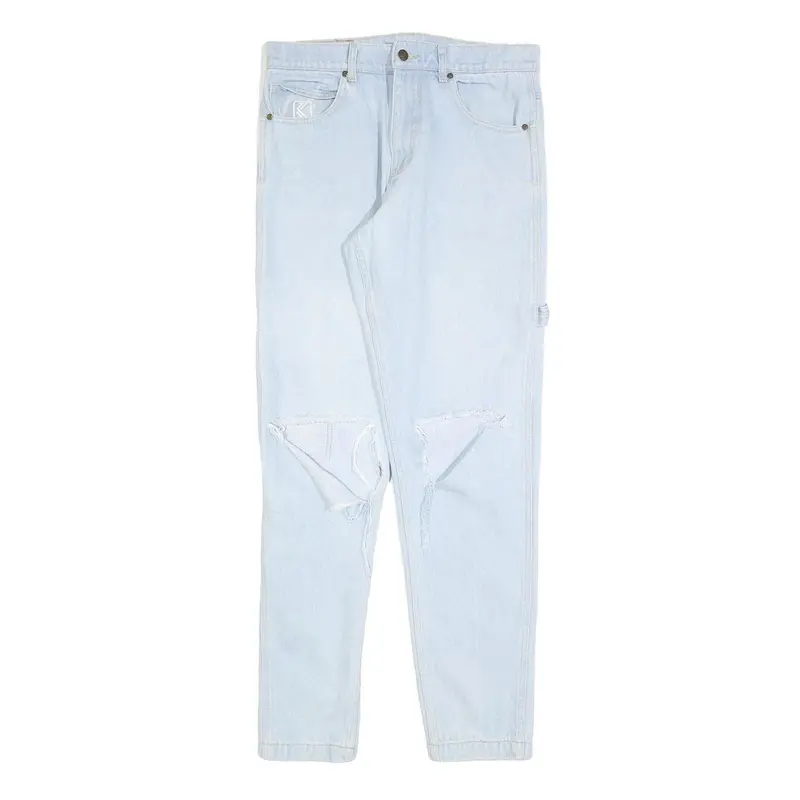 Karl Kani Womens Slim Light Blue Denim Jeans W32 L32 Distressed Zip 1