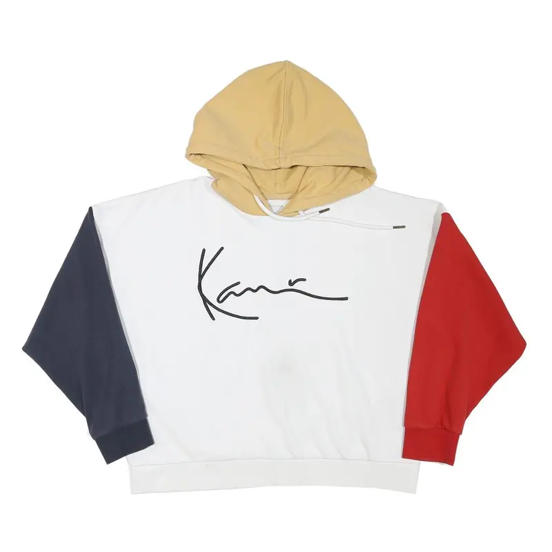 Karl Kani Womens White Beige & Red Colourblock Pullover Hoodie S Signature Logo 1