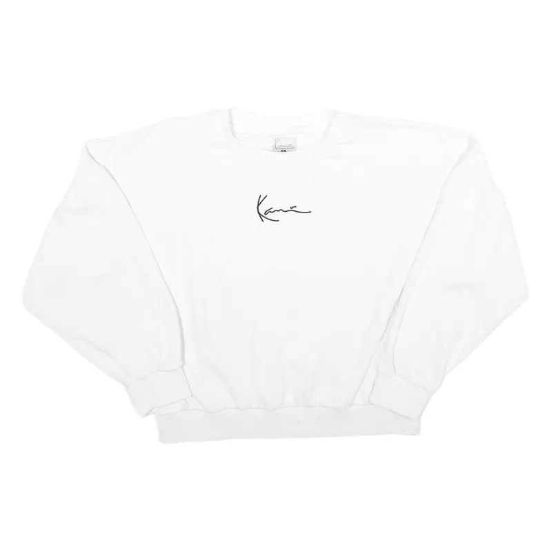 Karl Kani Womens White Crew Neck L Sweatshirt Cropped Logo Embroidered 1