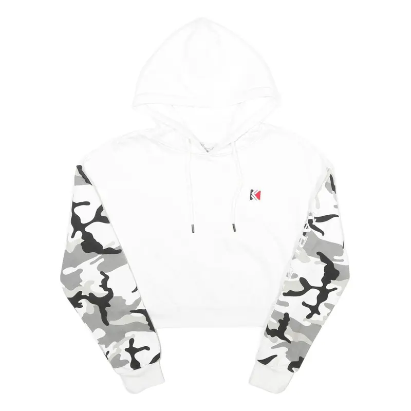 Karl Kani Womens White & Grey Camo Hoodie S Cropped Cotton Blend 1