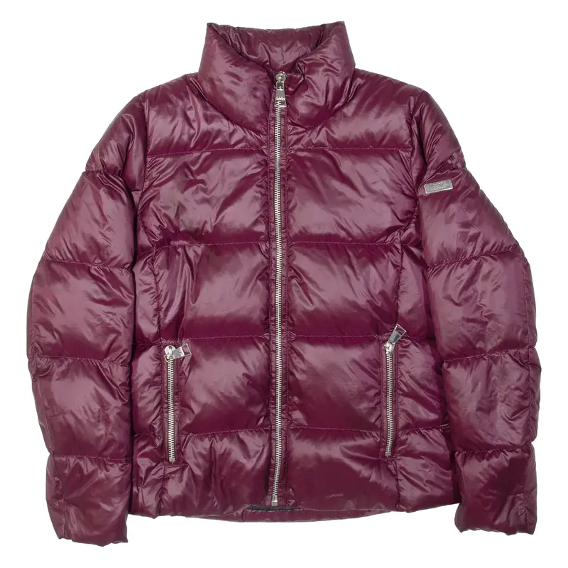 Karl Lagerfeld Down Insulated Womens Puffer Jacket Maroon Nylon L 1