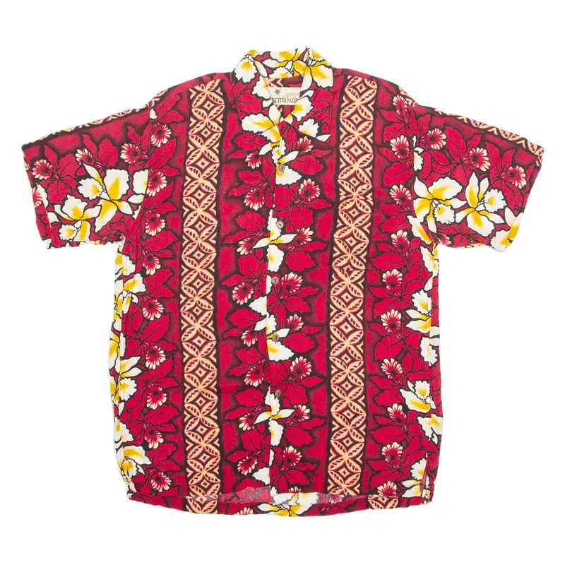 Karmakula Mens Hawaiian Shirt Red Viscose Floral M 1