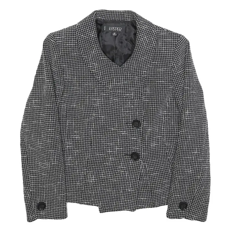 Kasper Womens Black White Button Jacket S Polyester Blend Tweed Chic Elegant 1