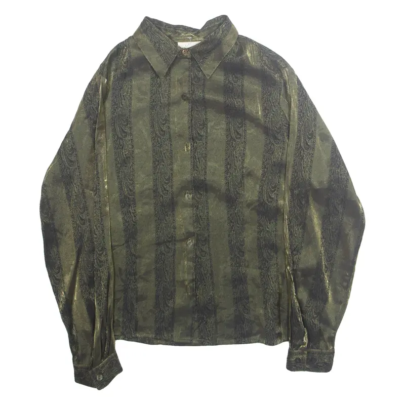 Kathie Lee Womens Printed Shirt Green Collared Long Sleeve Crazy Pattern S 1