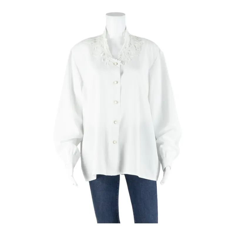 Katies Womens Blouse White V-Neck Long Sleeve L 1