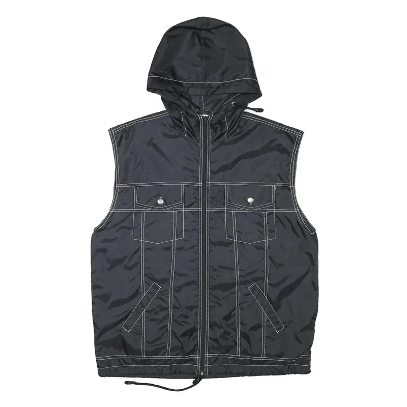 Keep Fun Mens Black Sleeveless Hooded Jacket L Polyester Blend Logo Streetwear 1