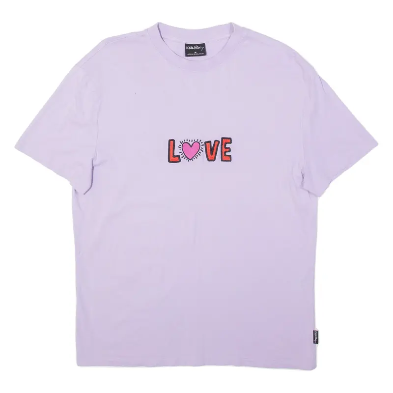 Keith Haring Love Mens T-Shirt Purple Crew Neck M 1