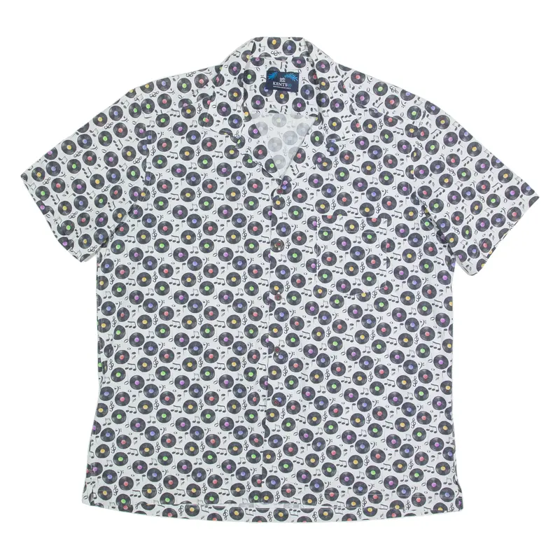 Kent's03 Music Mens Shirt White Crazy Pattern L 1
