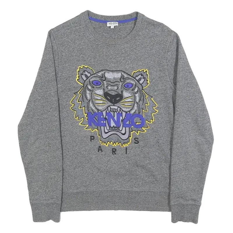 Kenzo Mens Grey Sweatshirt S Kenzo Paris Tiger Embroidered Crew Neck 1