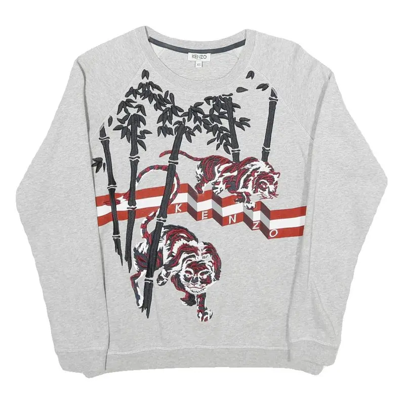 Kenzo Womens Grey Cotton Crew Neck Xs Tiger Motif Sweatshirt 1