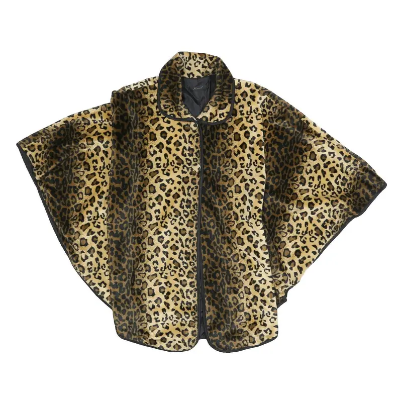 Keomi Womens Beige & Brown Leopard Print Jacket L Polyester Button Closure 1