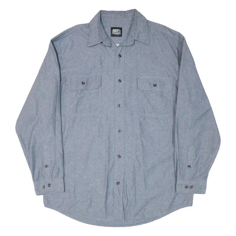 Key Mens Plain Shirt Blue Long Sleeve L 1