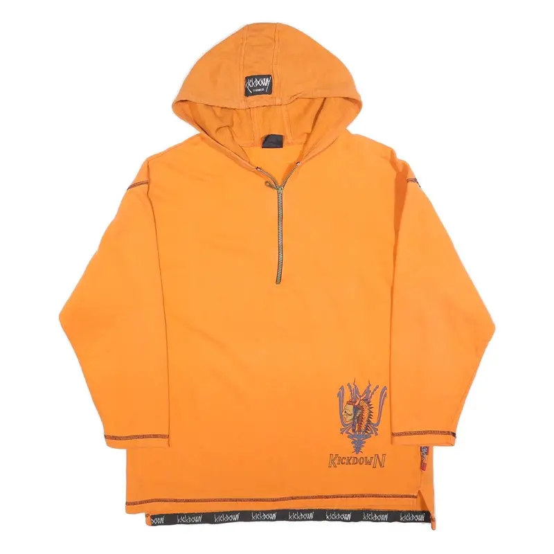 Kickdown Mens Orange Hoodie M Cotton Blend ¼ Zip Graphic Print 1