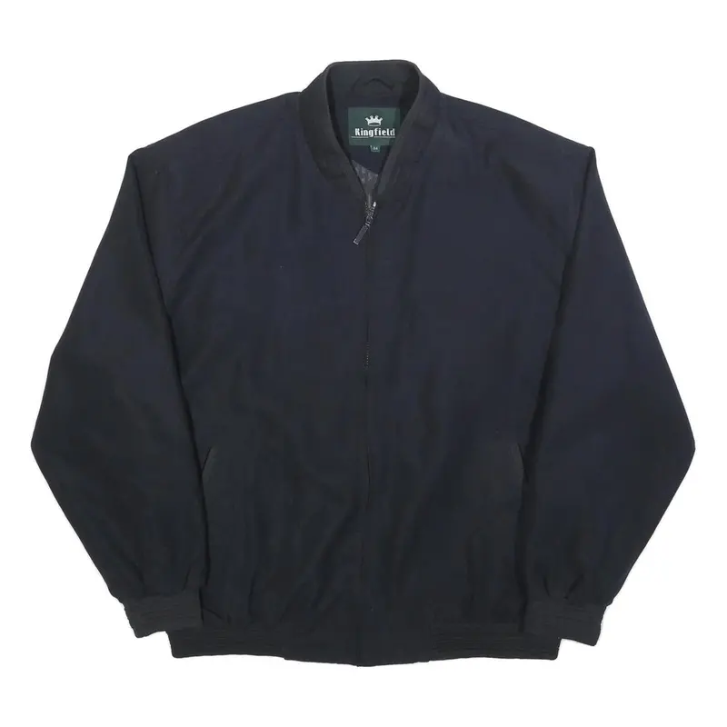 Kingfield Mens Black Classic Jacket L Polyester Zip Plain Casual Outerwear 1