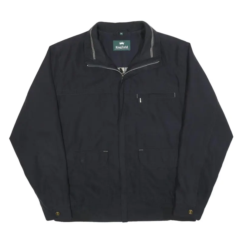 Kingfield Mens Black Cotton Blend Jacket L Zip Classic Style Comfortable Pockets 1