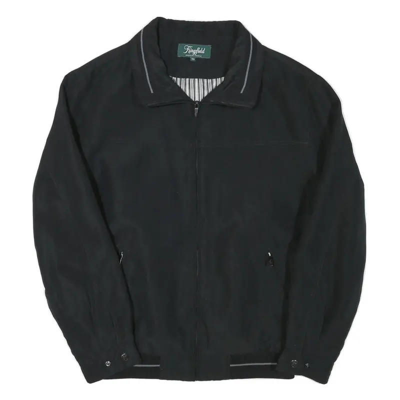 Kingfield Mens Black Zip Jacket L Polyester Blend Classic Casual Lightweight 1