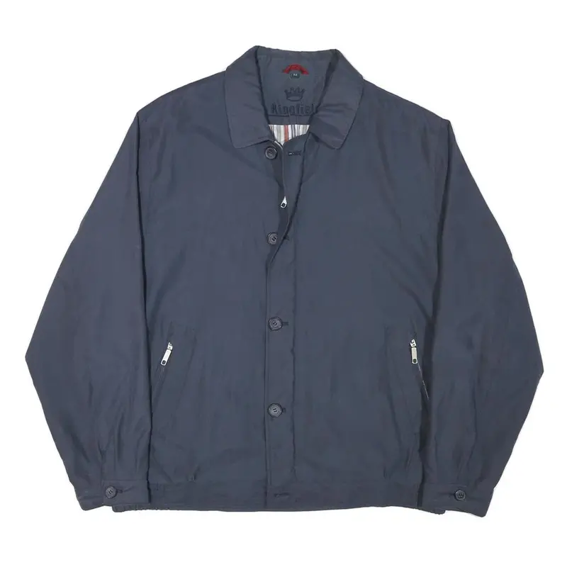 Kingfield Mens Blue Button Jacket L Polyester Blend Plain Classic Casual 1
