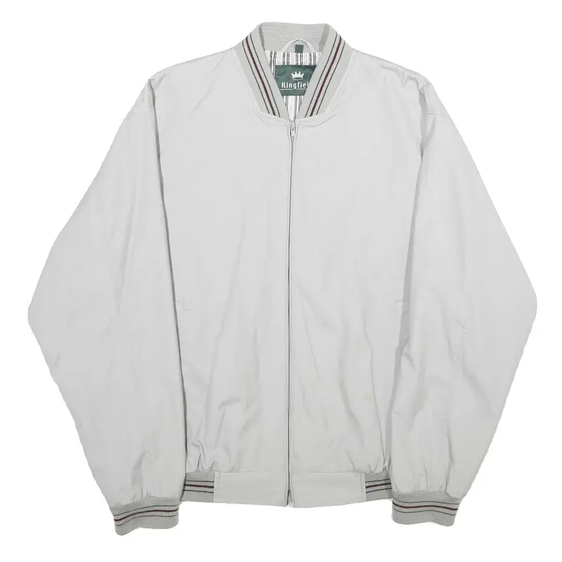 Kingfield Mens White Bomber Jacket L Cotton Blend Plain Zip Closure Casual 1