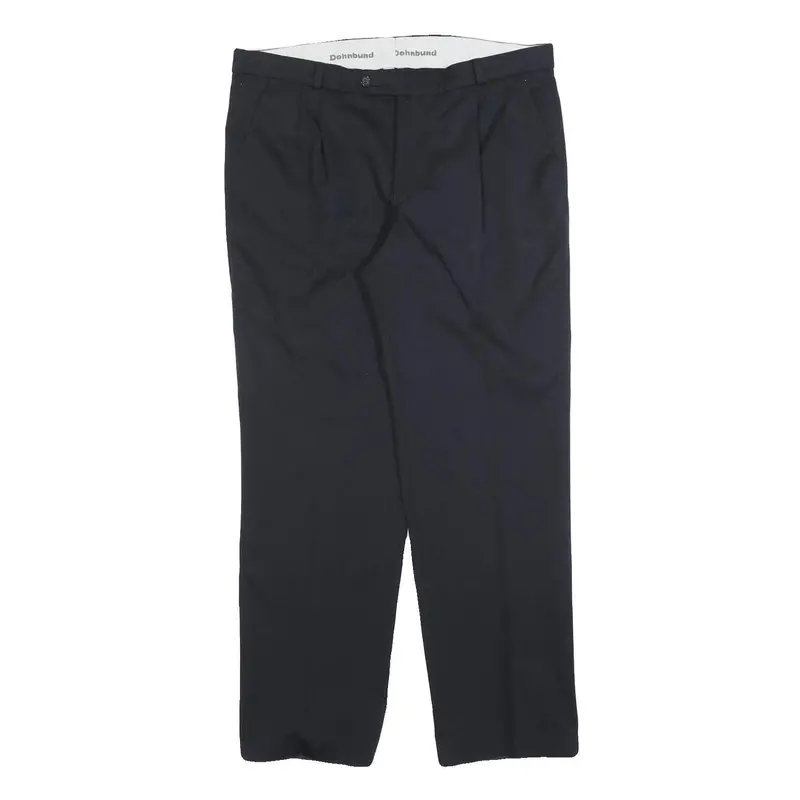 Kingfield Mens Wool Blend Navy Relaxed Straight Trousers W36 L30 Formal Smart 1