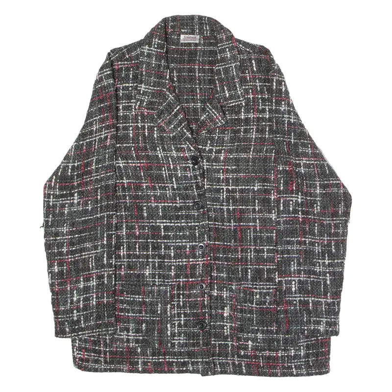 Kingfield Womens Blazer Jacket Black Knit Wool 90S Check Uk 16 1