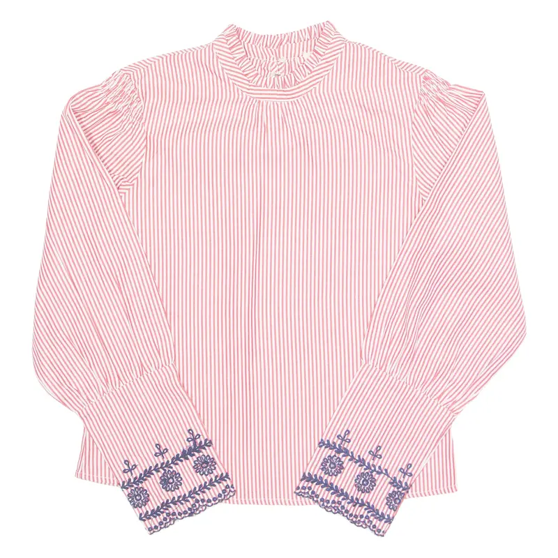 Kiss Coast Womens Printed Top Red High Neck Long Sleeve Striped S 1