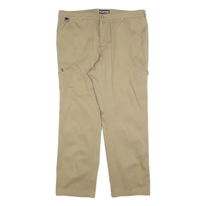 Klepper Mens Cotton Blend Beige Regular Fit Straight Leg Trousers W40 L32 1