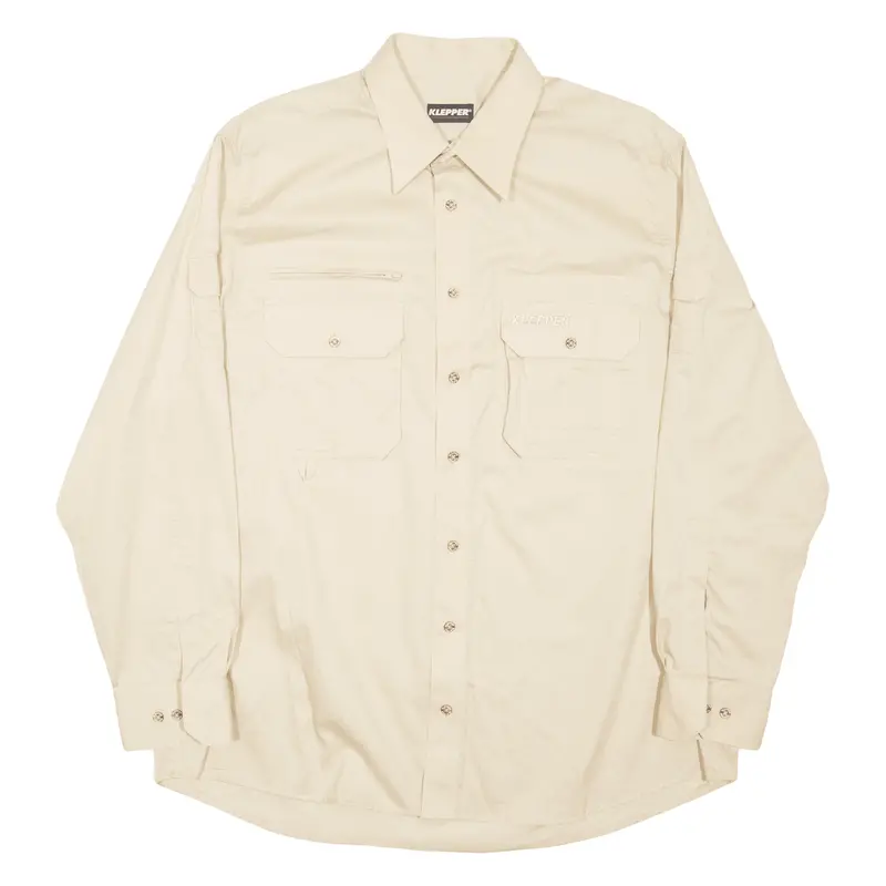 Klepper Mens Plain Shirt Beige Long Sleeve L 1