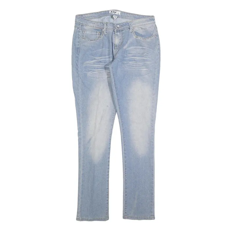 Klip Womens Slim Slip On Light Blue Denim Jeans W32 L32 Embellished Pockets 1