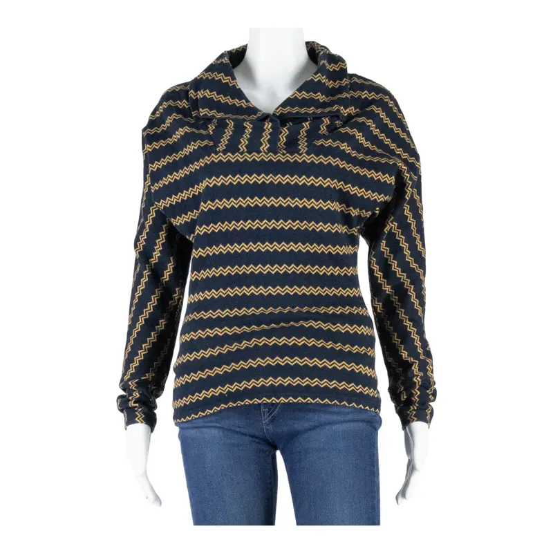 Konstantin Mode Womens Top Blue Collared Long Sleeve Striped M 1