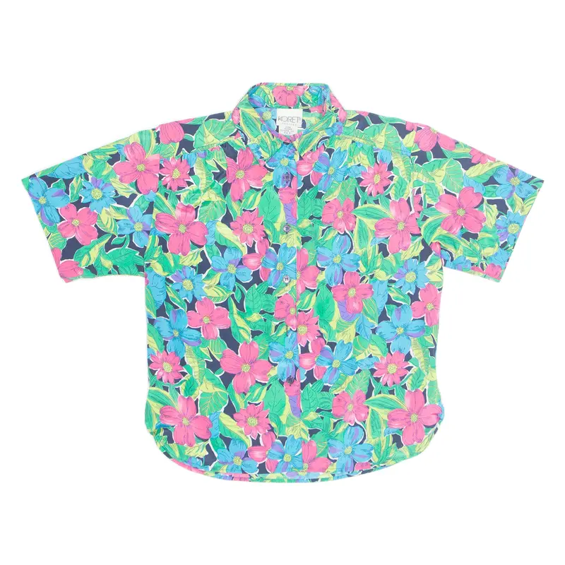 Koret Womens Printed Shirt Blue Collared Floral S 1